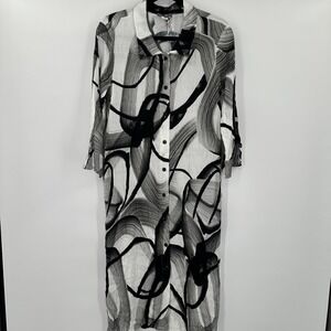 Dolcezza Artsy Crepon Smock Abstract Print Crepe Shirt Dress Bold Black White XS